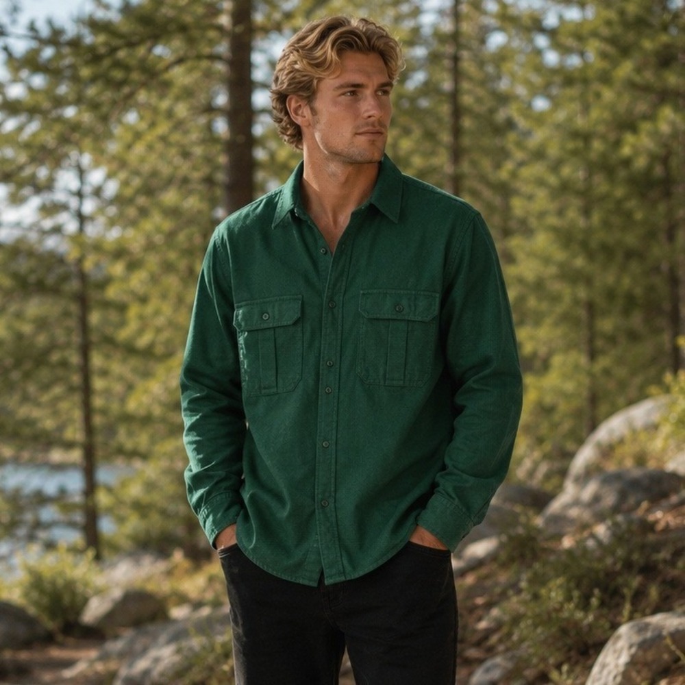 Outerknown Blanket Shirt Mens XL Hunter Green Organic Cotton Heavyweight Flannel